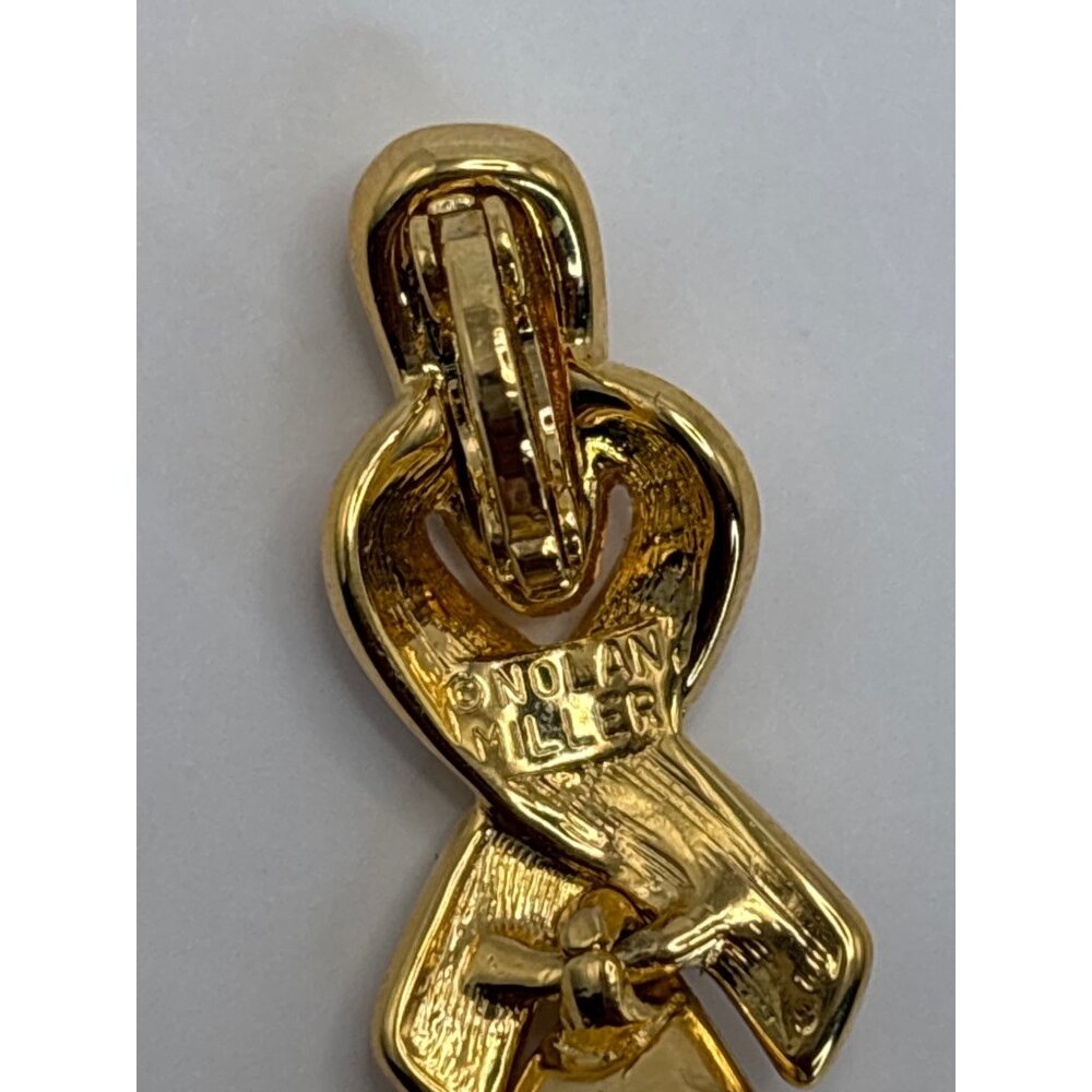 Nolan Miller Vintage Gold Tone Faux Pearl Rhinestone Pendant Signed - Picture 4 of 5